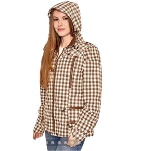 BURTON Elevation Ski Snowboard Herringbone Hood Jacket Brown Small Leather Women